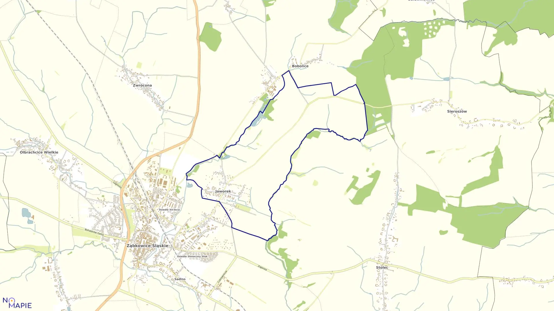 Mapa obrębu JAWOREK w gminie Ząbkowice Śląskie