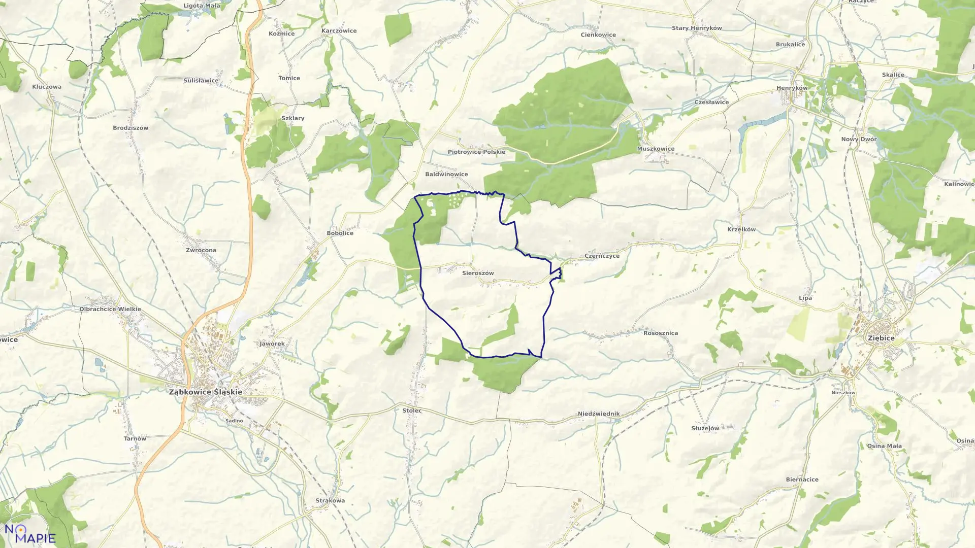 Mapa obrębu SIEROSZÓW w gminie Ząbkowice Śląskie