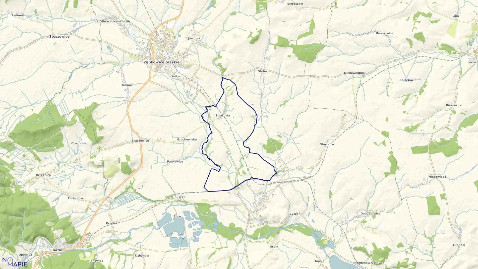 Mapa obrębu STRĄKOWA w gminie Ząbkowice Śląskie