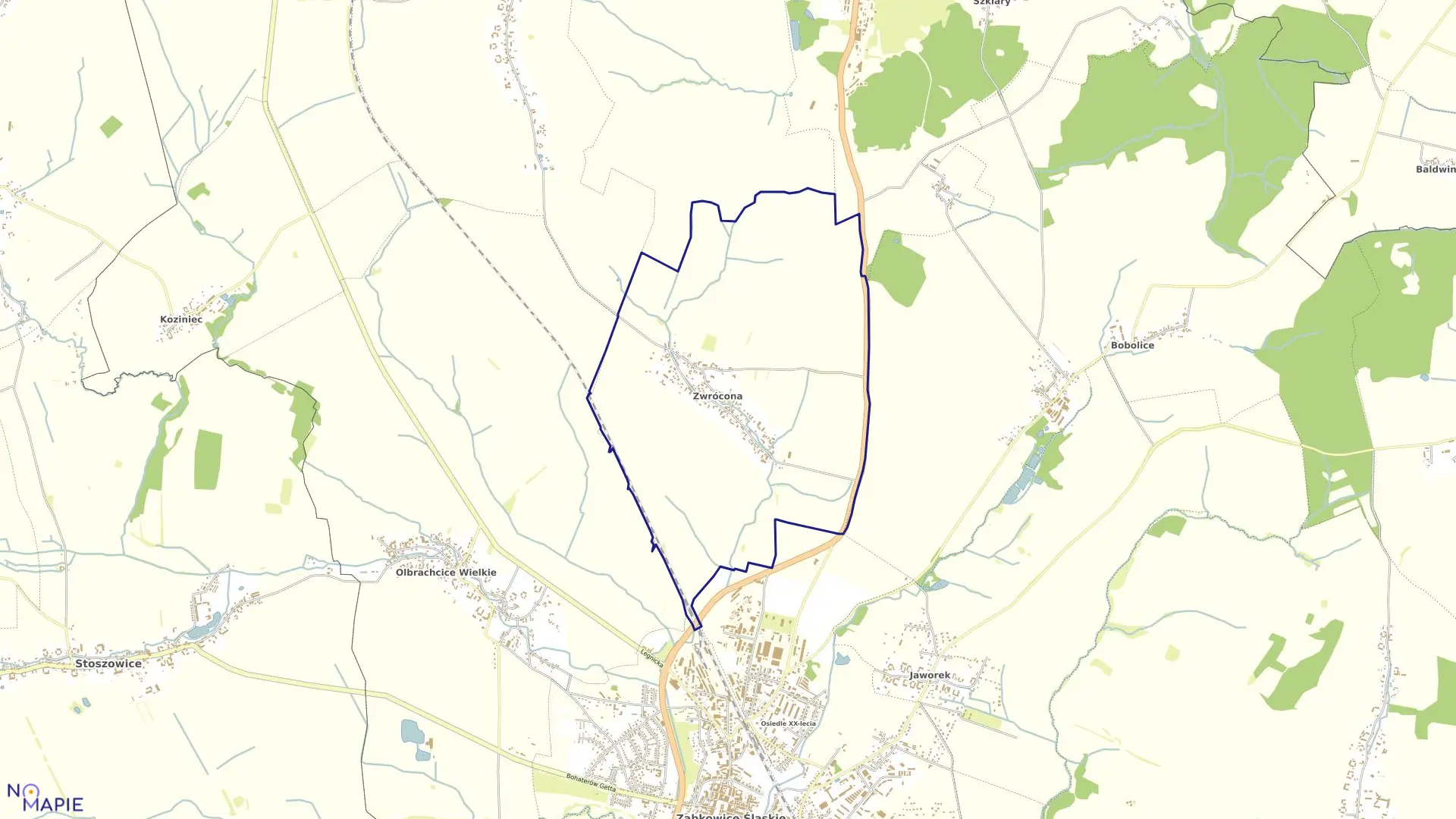 Mapa obrębu ZWRÓCONA w gminie Ząbkowice Śląskie